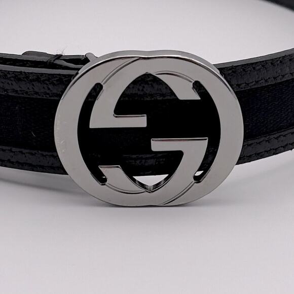 New Gucci GG Canvas Leather Belt Interlocking G Black Size 95/38 Unisex 1.2” - Picture 10 of 11